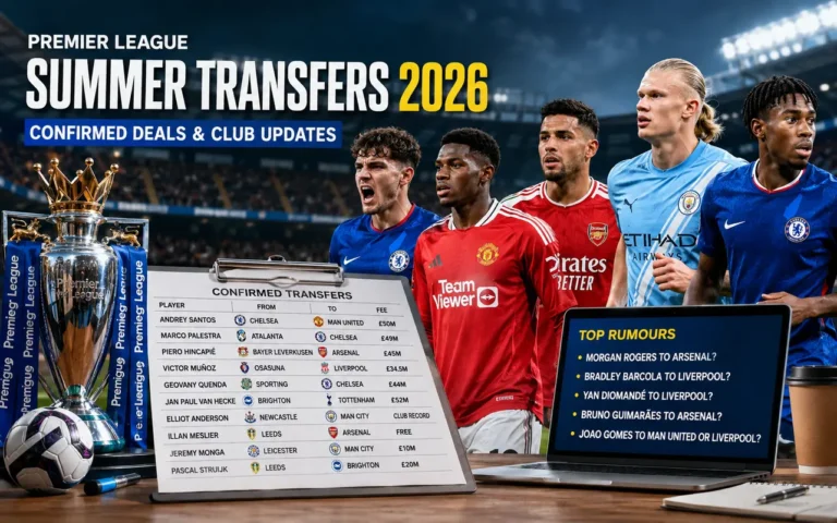 Premier League Summer Transfers 2026 Confirmed Deals and Club Updates Premier League Summer Transfers 2026 featuring confirmed signings, major club transfers, and top teams including Arsenal, Manchester United, Manchester City, Liverpool, Chelsea, and Tottenham ahead of the 2026-27 season.