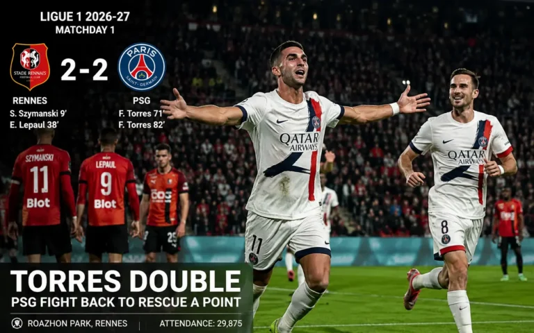 Rennes vs PSG Result and Three Major Talking Points Ferran Torres celebrates after scoring twice in Rennes vs PSG 2-2 draw